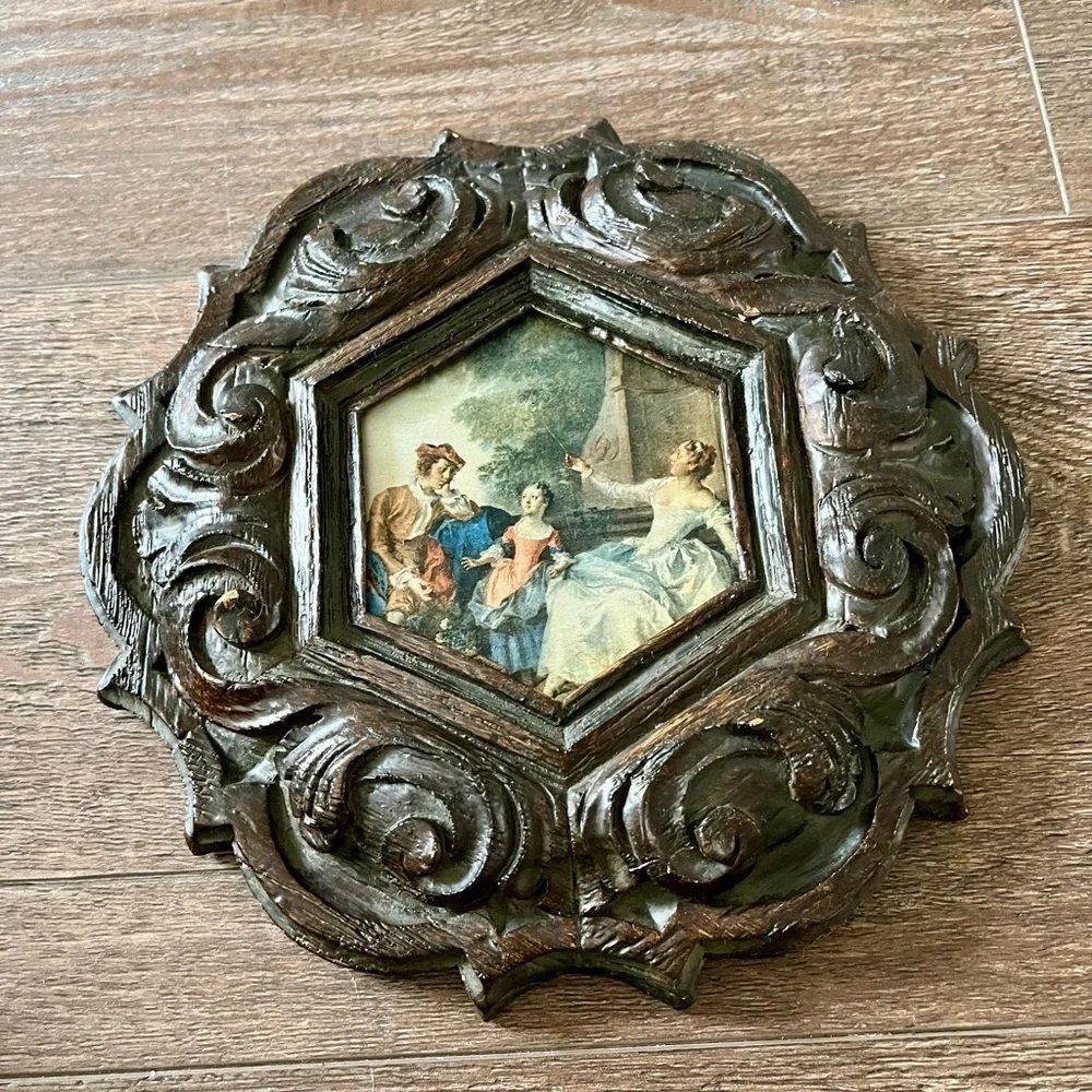 Vintage Ornate Brown Framed Art Piece 9/9 inch